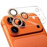 Podick カメラフィルム iPhone 17 Pro 用 カメラカバー キラキラ 9H強化ガラス アルミ合金 アイフォン17pro用 カメラ保護 ピカピカ キズ防止 耐衝撃 高透過率 黒縁取り 露出オーバー防止 極薄 いphone 17 プロ レンズカバー プロテクター オレンジ