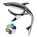 ESJNNK カポタスト サメ形 ギター カポ ワンタッチ ギターカポタスト 合金 アコースティック/エレキギター/ウクレレ用 ピック6枚付き 耐久性 ブラック