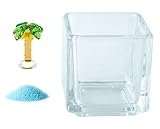 花市場直送便 ミニチュアガラス ヤシの木 イエロー & カラーサンド スカイブルー & 植え込み用グラス ニューブロックS