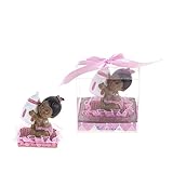 Lunaura Baby Keepsake - Set of 12 Girl Black Ethnic Baby Sitting on Pillow Holding Bottle Favors - P