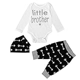 Karchi 新生児の服の男の赤ちゃんのトップロンパーレギンスパンツ帽子の一式セット 新生児　幼児　赤ちゃん　かわいい　綿　服　Tシャツトップ　パンツ　上下セット　衣装　贈り物　全2パタン４サイズ選べ
