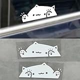 猫ステッカー 車 バイク おしゃれ かわいい 耐水 屋外対応 ネコ いたずら風 隠れネコ デカール (ホワイト(左右対称)14 x 5 cm)