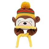 Nice Days（ナイス　ディズ）　韓国風冬ベビーニットキャップ　可愛い子供帽子　サル　耳保護　防寒　ぬいぐぬみ (黄色)