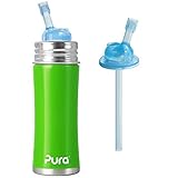 Pura Kiki Stainless Steel Straw Bottle (Green) Plus 1 Extra Straw by Pura Kiki