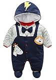 C-Princess ベビー キッズ用 ロンパース カバーオール ジャンプスーツ 着ぐるみ フード付 動物 可愛い 赤ちゃん 子供 防寒着 厚手 前開き 秋冬 ネイビー 80