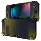 eXtremeRate PlayVital Nintendo Switchコンソールに対応用バックカバー、Switch ジョイコン対応用分離可能プロテクターハードシェル、Nintendo Switch対応用カスタマイズされたドッキングできる保護ケース【グラデーションブラックイエロー】