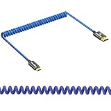 Alvin's Cables 8K@60Hz 4K@60Hz高速 8K 2.1マイクロHDMIトランスHDMIリールケーブル、Atomos Ninja V用、コイル編組ケーブル、for ソニー A7RIII A7II A7M3、FUJIFILM x-t4 x-t3対応 青編み