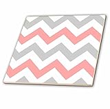 3dRose Coral and Gray Chevron Zig Zag Pattern-Orange Pink Grey Zigzags-Ceramic Tile, 4" (ct_179794_1
