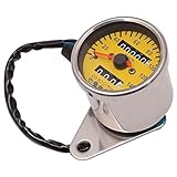 Meliore 機械式 LED ミニ スピードメーター 140km バイク 12V メーター インジケーター 付 140km/h 走行距離 シルバー イエロー