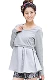 スウィートマミー (Sweet Mommy) コットン100％ニット サテン切替 ロングTシャツ 授乳服 / マタニティ M 杢グレー
