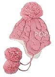 ベビー 赤ちゃん ニット 帽 キッズ あったか ふんわり 帽子 ボンボン ブラウン ピンク ベージュ レッド 茶色 赤 (ピンク)