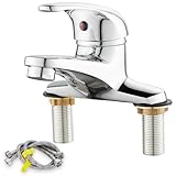 KOLERTHR 洗面水栓 洗面用混合栓 台付2穴 蛇口 洗面所 ツーホール式 シングルレバー混合 冷 温 切り替え 水栓金具 取り付けホース付き 真鍮製 (ホワイト)