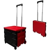 キャリーカート 台車 アウトドア 折り畳み式 カート キャリー 買い物カート コンテナキャリー ショッピングカート ストッパー 360°回転 釣り 運動会 ショッピング用 超コンパクト キャンプ用 簡単組立て 旅行用品 静音 (2輪, ブラック+レッ