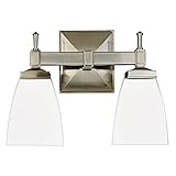 ケント2-light Vanityライト – サテンニッケル仕上げ、オパールマットガラスシェード