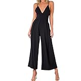 Hosam レディース ジャンプスーツ ワンピース ワイドパンツ 露背係 Aライン お出かけ お呼ばれ 日常着 (M, ブラック)