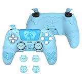 PlayVital Gothic Imp ps5コントローラー対応用可愛い保護カバー、サムグリップキャップ4個やステッカー6枚付属、ps5 コントローラー対応用グリップカバー、公式ps5充電ステーション対応【アクアブルー】
