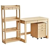 タンスのゲン 木製 学習机 3点セット 幅100cm デスク ワゴン ラック 天然木 10650013