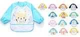 Adamz.sp 赤ちゃん 食事 エプロン 長袖 防水 食べこぼしポケット ビブ スタイ ガウン スモック 種類いっぱい (ブルー／クマ)