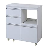 キッチン用品 レンジ台 キッチン周り 鏡面カウンターワゴン 80cm幅 サイズ：ホワイト