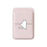 [YANS] 【ほっこり猫デザイン×大人かわいい】 MagSafe対応 カードケース 猫シルエットデザイン PUレザー スマホ背面カードホルダー ブラック/シルバー/ピンク/ラベンダー iPhone Android通用 磁気カードポケット ミニマリスト 小型 (ピンク)