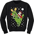 TeeStars T - Rex Santa Ride醜いクリスマスセーター幼児用/子供用スウェットシャツ カラー: ブラック