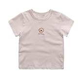PANCY 子供服 春夏 半袖 Ｔシャツ 男の子 女の子 コットン 無地 かわいい 刺繍(ベージュ,90cm)