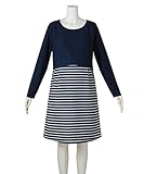 マタニティウェア・授乳服 【授乳服・産前・産後】変わり編みポンチボーダー切替マタニティワンピース ニッセン nissen 紺 M・マタニティM