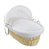 Clair de Lune Waffle Natural Wicker Moses Basket (White) by Clair de Lune