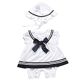 【Ani Mam Kids】ベビー服 ロンパース 半袖 セーラー マリンルック 水兵さん ベビー 赤ちゃん 女の子 男の子 子供服 夏 (80, ホワイト(女の子用))