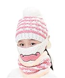 ZKKK 子供帽子マスクスカーフ3set　ニット帽子 ウールキャップ　ベビー　かわいい　男の子　女の子 刺繍 ひげ　防寒保温　耳保護　キッズ秋冬用 ハット 小学生　男女兼用　お出かけ　アウタドアウェア