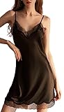 [ROCAROCA] [ロカロカ] レディース サテン スリップ ハーフスリップ ミニ インナー キャミソール ベビードール レース ランジェリー (M, ブラック)