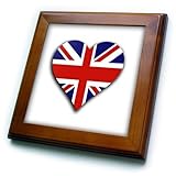 3dRose ft_184870_1 British Flag Heart Up Union Jack For England And Great Britain Fans Framed Tile, 