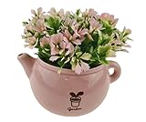 ミニ　人工観葉植物　プラスチック+陶磁器製　インテリア　プレゼント (ピンク)