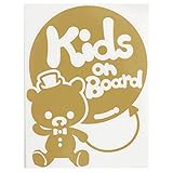 ゴールド（金） Kids on board〈帽子 蝶ネクタイ くま クマ ベア 動物〉ステッカー 窓ガラス用シールタイプ 車 パーティ 子供が喜ぶ ※吸盤...