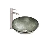 Vigo Simplyシルバーガラス容器シンクとMilo蛇口with Pop Up、つや消しニッケル