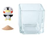 花市場直送便 ミニチュアガラス ペンギン立ち & カラーサンド ベージュ & 植え込み用グラス ニューブロックS
