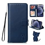 Motorola Moto G64 5G/Moto G64Y 5G ケース 手帳型 moto g64手帳ケース g64yケース moto g64yカバー スマホケース case 笑顔猫ちゃん ストラップ付き カード入れ スタンド機能 (Moto G64 5G /G64Y 5G対応) ブルー