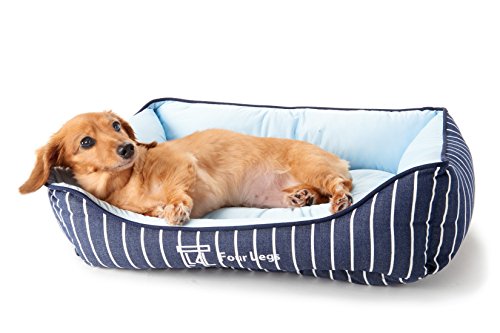 【犬 猫 ペット ベッド】 Four Legs スクエアベッド (M, デニムストライプ)