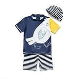 Bonverano　水着　男の子　ラッシュガード　半袖トップス　ハーフパンツ　セパレート　キャップ付　UVカット　三点セット(RYFT18-3)