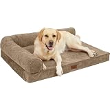 EMME 耐噛みL型犬用ベッド防水防傷ペットベッド 洗える シェニール生地柔らか ペットソファー小型犬 中型犬対応犬 ソファーベッド耐久性 高反発 抗菌防臭 ペットクッションあごのせペット用ベッド 猫 犬 室内用 寝床 高齢犬 子犬 介護用 ふわふわ枕付き滑り止め取り外せるカバー 64x49x14cm 茶色 Mサイズ