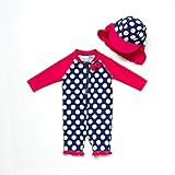 Bonverano　ラッシュガード　ベビー　女の子　半袖　ワンピース　UVカット　水着　キャップ付き　二点セット (水玉, 3-6M)