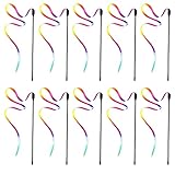 10本入 猫おもちゃ 猫じゃらし リボン 猫のおもちゃ カラフル レインボー ねこ おもちゃ 28cm 釣り竿タイプ 猫用おもちゃ 運動不足解 ストレス解消 ねこじゃらし ペット用品