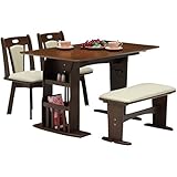 ダイニングセット 5点 【 ダイニングテーブル&amp;収納ラック&amp;ベンチ&amp;チェア2点 】 木製 ( 天然木 ) ブラウン 大川家具