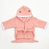 【ps.j】バスローブ ベビーバスローブ お包み アニマル ７種キャラ 出産祝い ギフトにもどうぞ！(サメ（ピンク）)