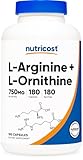 Nutricost L-アルギニン + L-オルニチン 750mg、 180カプセル、非GMO、グルテンフリー