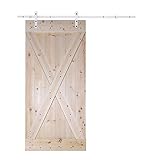 6.6 Ftホワイトスライドドアハードウェアセットwith x-panel Unfinished Solid Wood Pineスラブ内部バーンドア