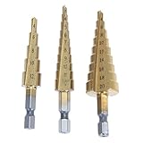 ステップドリル 六角軸 チタンコーティング 3本セット HSS鋼 穴あけ/拡大/DIY/木工/金工 掘削工具 電動工具 金属/プラスチック/ガラス繊維/木材 適用 切れ味よく ドリルビットセット 3-