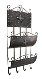 メタルフック素朴な装飾壁Western Starメタル壁マウントメールセンターW /フック11.75 X 29.5 X 4.5インチブラックモデル# 22071