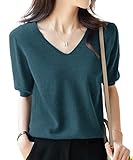 [Bidason] ニット レディース 五分袖 Ｖネック サマーニット カットソー ストレッチ 柔らか 着回し力 薄手 無地 着痩せ シンプル おしゃれ きれいめ 可愛い セーター 通勤 デート 春 夏