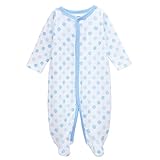 エルフ ベビー(Fairy Baby)足つきロンパース ベビー服 つなぎ カバーオール 長袖 4-6M 水玉プリント ブルー